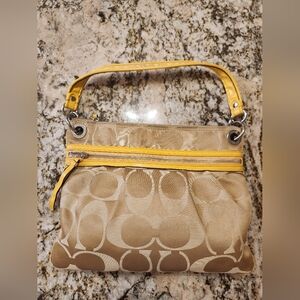 Coach Purse, Poppy Khaki Signature Sunflower Yellow Shoulder Bag 19698 Read